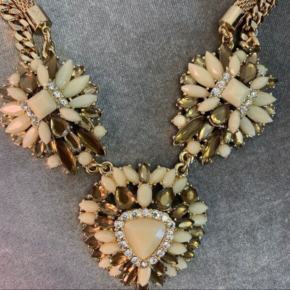 BANANA republic bronze brown cream gem jewelled Embellished statement necklace - Picture 7 of 11